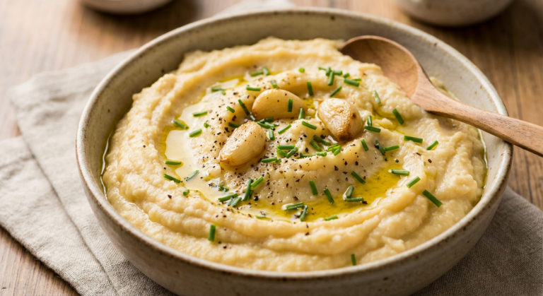 Creamy Roasted Garlic Mashed Cauliflower